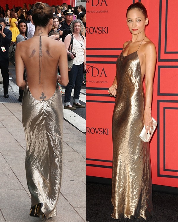 Nicole Richie shows off her back tattoos at the 2013 CFDA Awards