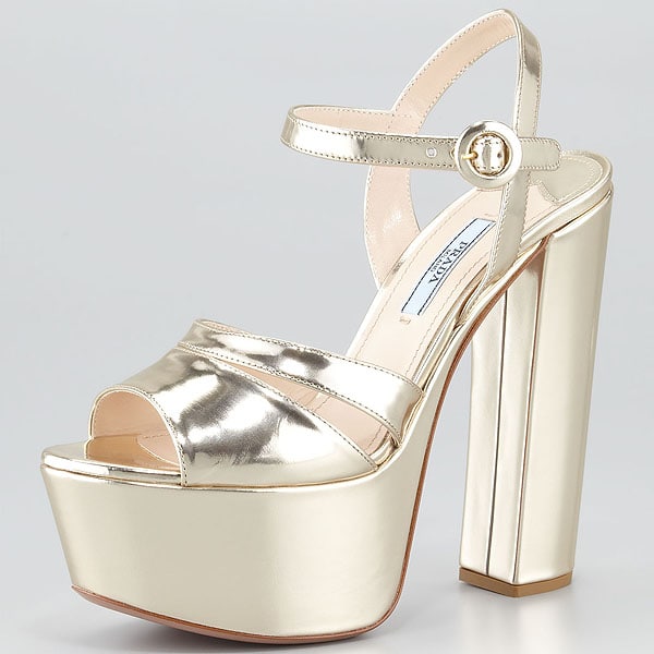 Prada Metallic Platform Sandals in Gold