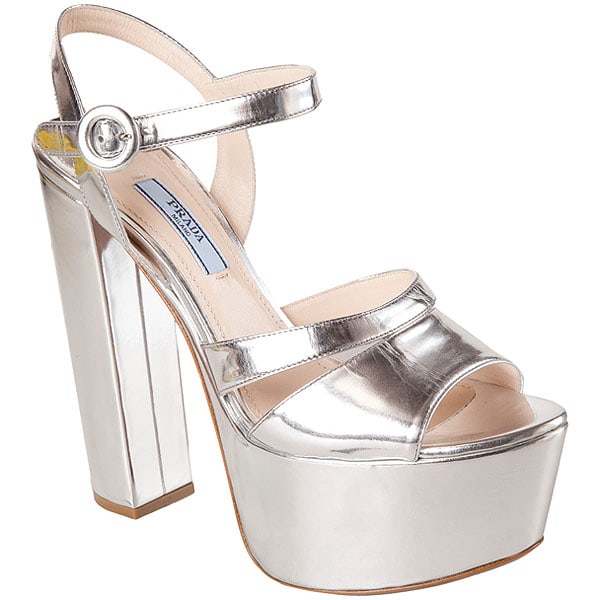 Prada Metallic Platform Sandals in Silver