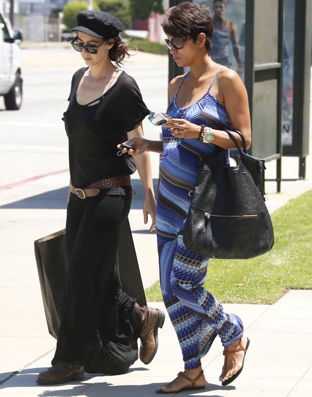 Halle Berry was dressed in a colorful, flowing Heartloom Olivia maxi dress, ideal for accommodating her baby bump while she was out furniture shopping at HD Buttercup in Culver City, California