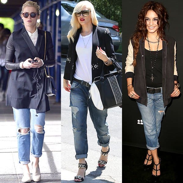 Rachael Taylor, Gwen Stefani, and Vanessa Hudgens wearing boyfriend jeans