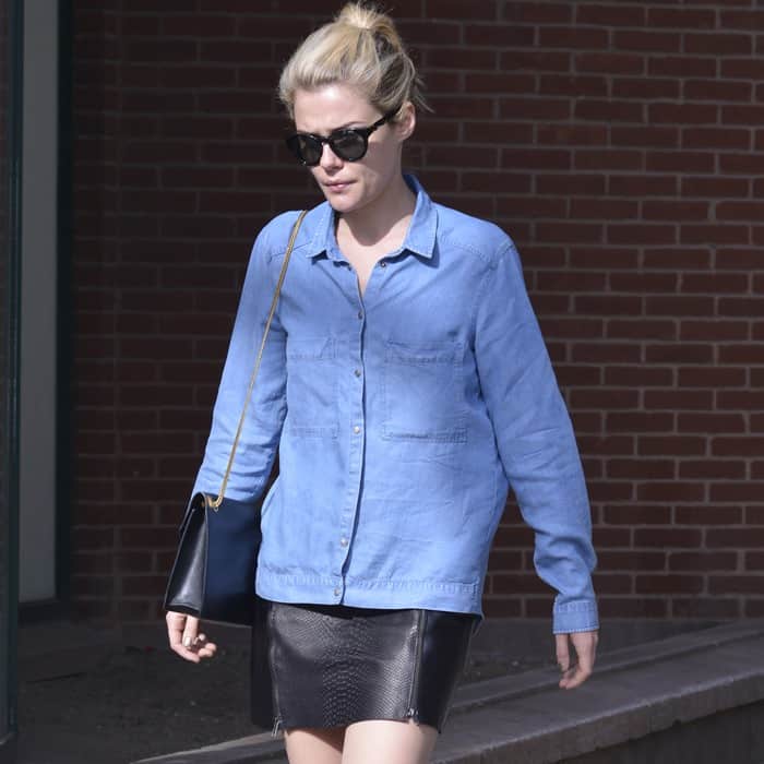 Rachael Taylor was seen clad in a leather pencil skirt