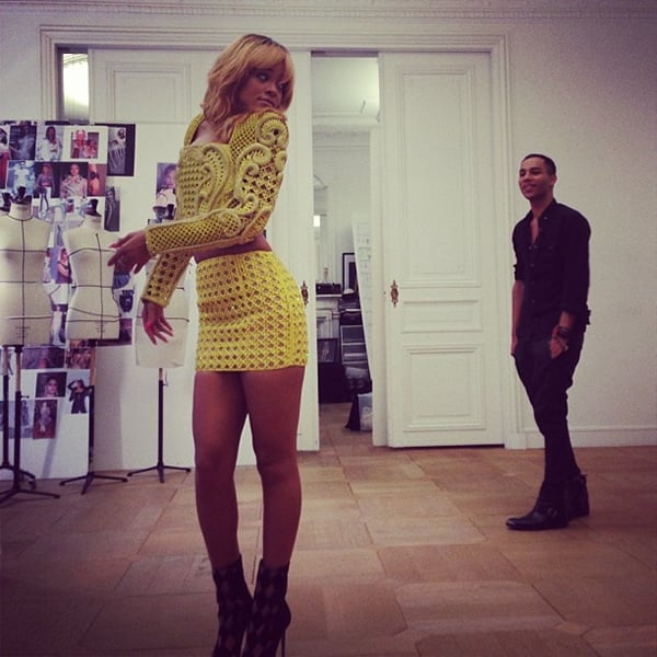 Rihanna in embroidered ankle boots from Balmain's Spring 2013 collection