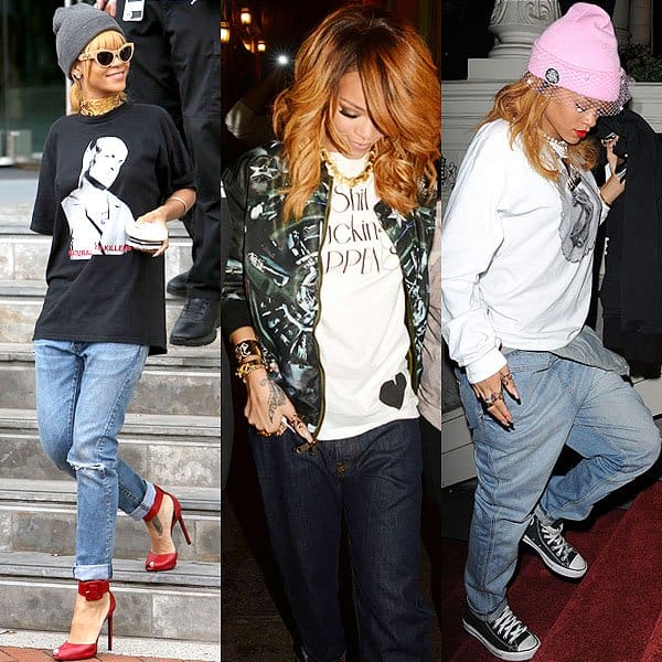 Rihanna wearing boyfriend jeans