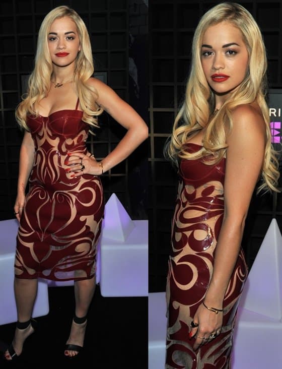 Rita Ora attended the Sony Xperia Access Launch in London on June 18, 2013, wearing a Natalia Kaut Spring 2013 dress paired with Michael Kors Fall 2013 sandals