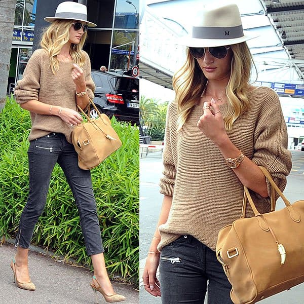 Rosie Huntington-Whiteley arriving at Nice Airport in France on June 8, 2013