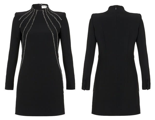 Saint Laurent Embellished Cady Dress in Black