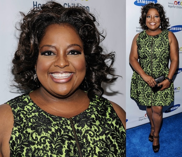 An all-smiles Sherri Shephard in her printed green dress at the Samsung Hope for Children Gala in New York City on June 11, 2013