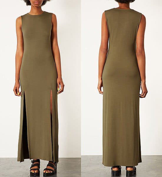 Topshop Double-Split Maxi Dress in Khaki