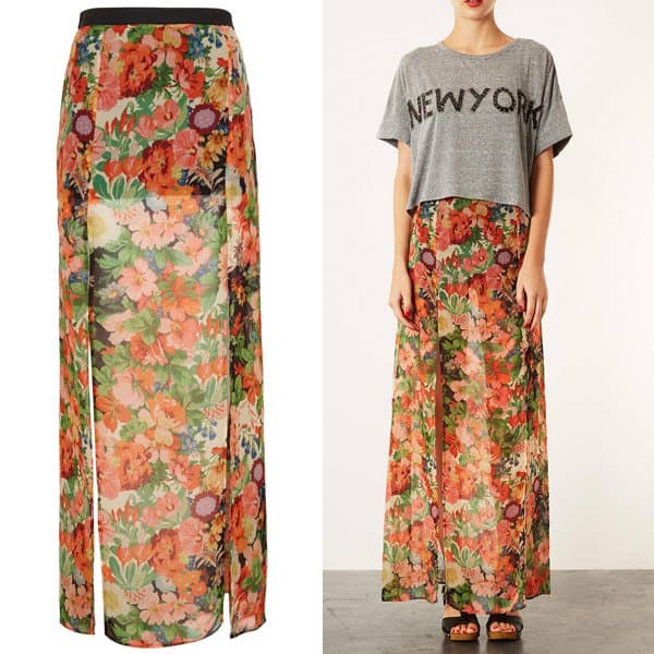 Topshop Floral Double Split Maxi Skirt