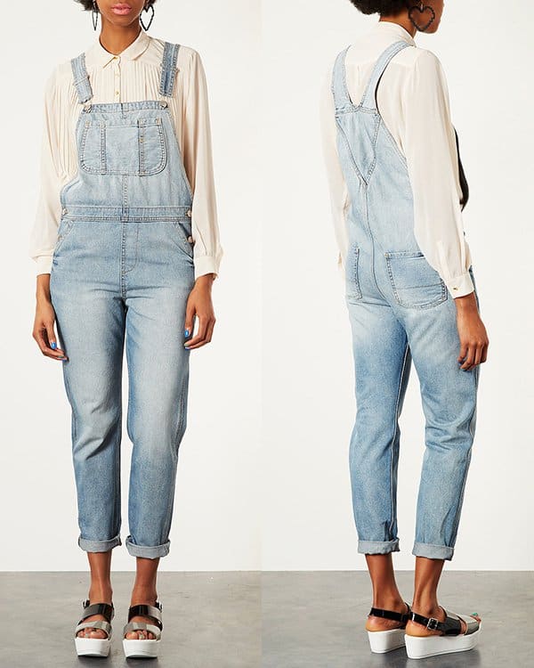 Topshop Moto Bleach Long Leg Dungarees