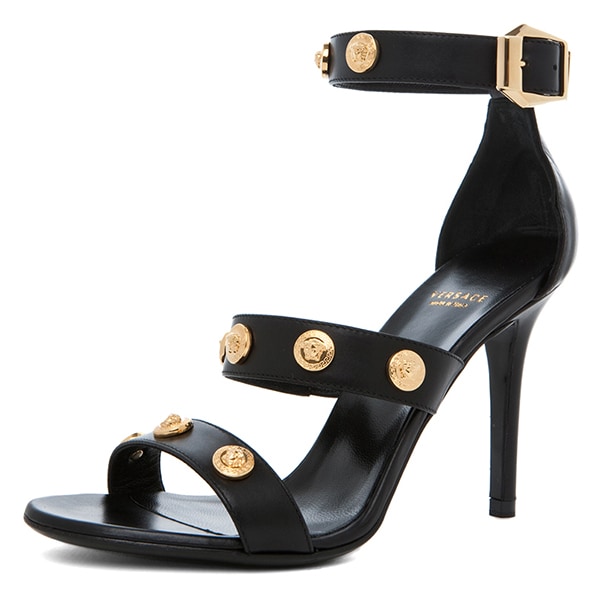 Black Studded Versace 3-Strap Heels