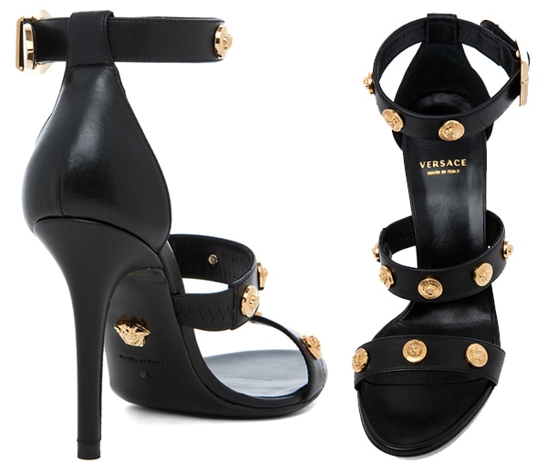 Black Studded Versace 3-Strap Heels