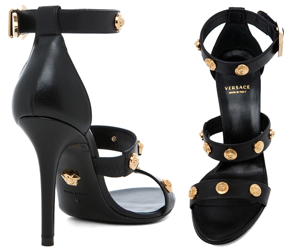 Black Studded Versace 3-Strap Heels