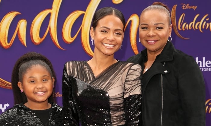 Christina Milian with her daughter Violet Madison Nash and her Cuban mother Carmen Milian at the premiere of Aladdin