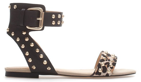 Zara Leopard Print Studded Sandals