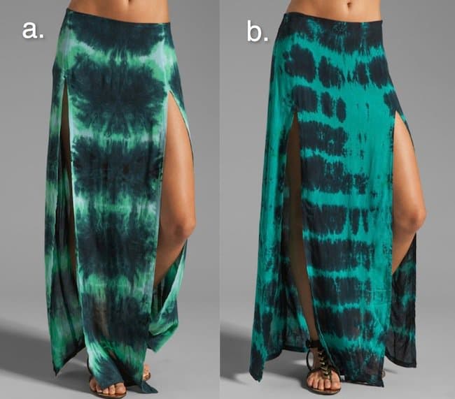 Capture the essence of summer with Blu Moon's two-slit skirts available in aqua and turquoise tie-dye, each priced at $110.00