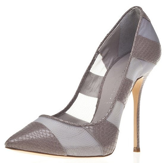 Casadei Sheer Mesh and Snakeskin Leather Pumps in Gray