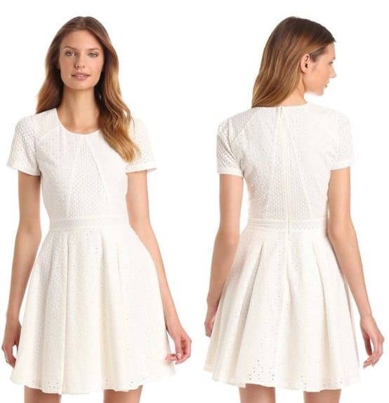 Detail of the French Connection 'Floral Flirtation' dress in white, retailing at $198 – as featured in Taylor Swift’s music video