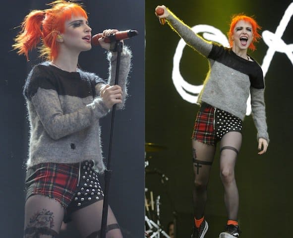 Hayley Williams flaunts her vibrant neon orange hair paired with punk-inspired UNIF 'Jagger' shorts and black sneakers at BBC Radio 1's Big Weekend