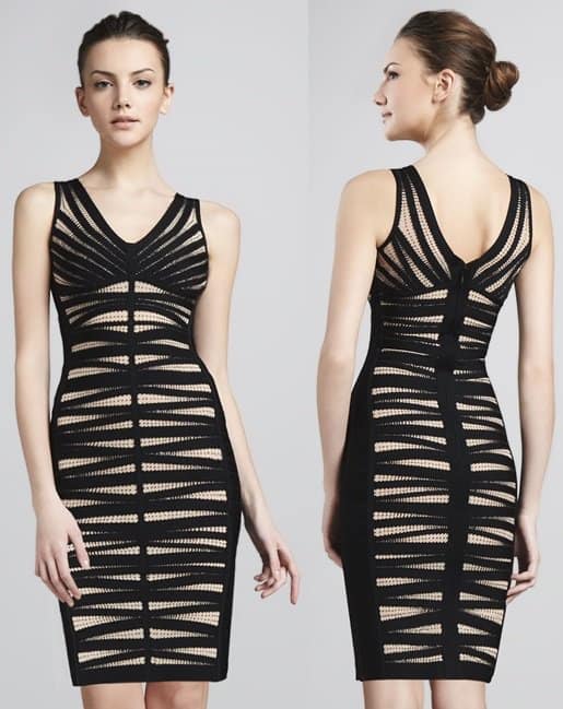 Hervé Léger Dotted V-Neck Bandage Dress