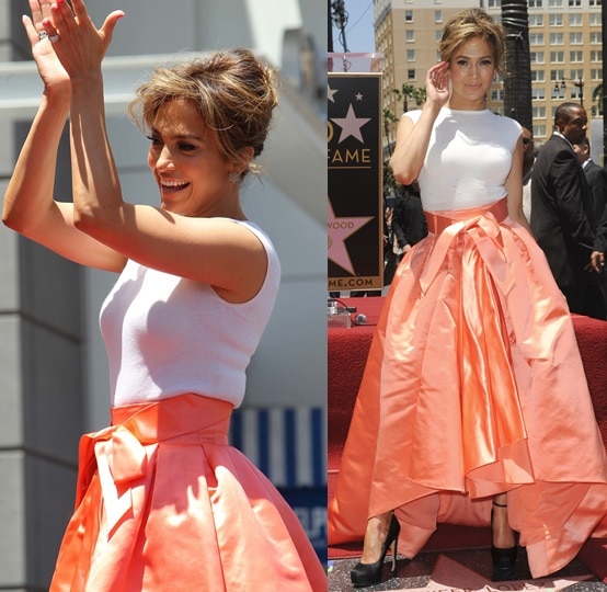 Jennifer Lopez is honored with a star on the Hollywood Walk of Fame in separates from Dior