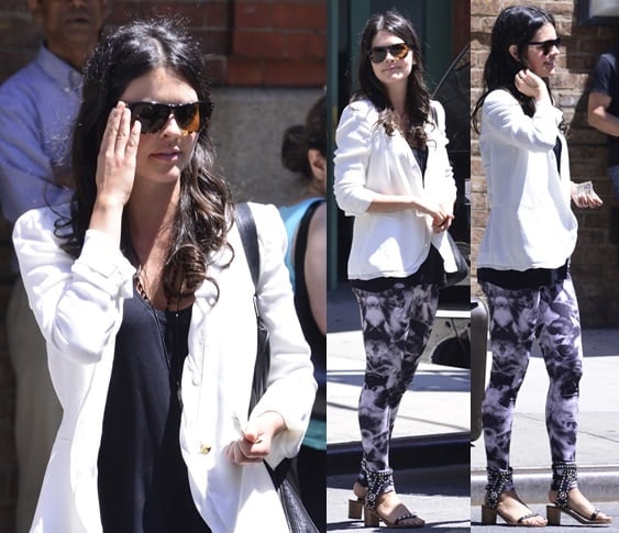 Food critic Katie Lee wearing Isabel Marant's 'Caroll Elvis' heeled cuff sandals while exiting her hotel in New York on June 19, 2013