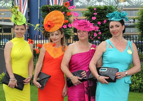 Ladies showcasing a vibrant array of hats on the first day of Royal Ascot 2013, Ascot, UK