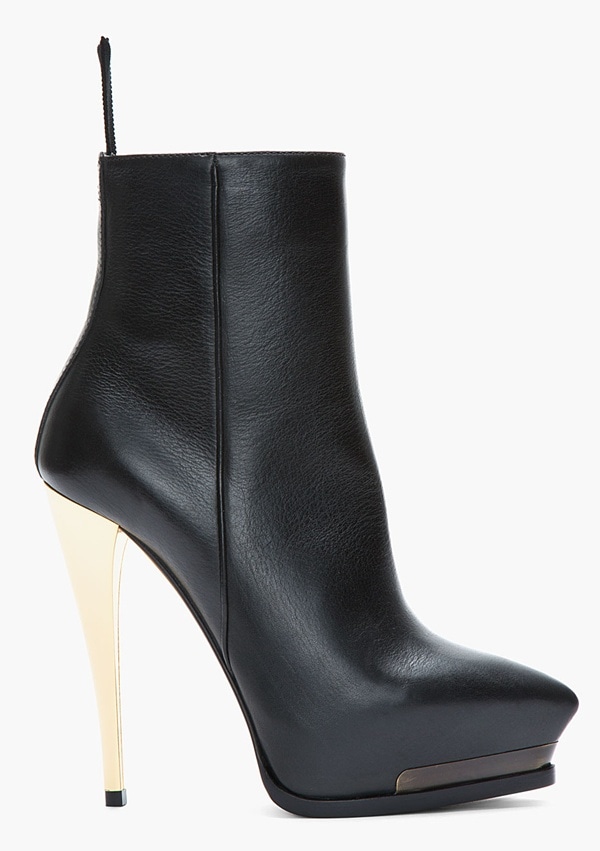 Lanvin Gold-Heeled Leather Ankle Boots