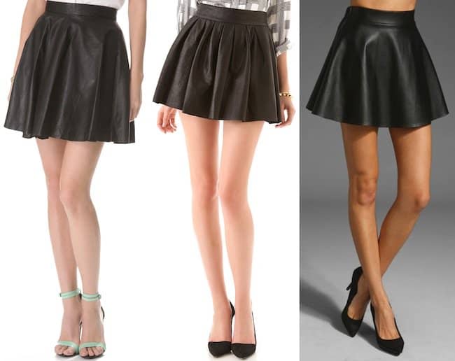 Get Rihanna's edgy look with these stylish pleated leather mini skirts - featuring Timo Weiland, Alice + Olivia, and Naven designs