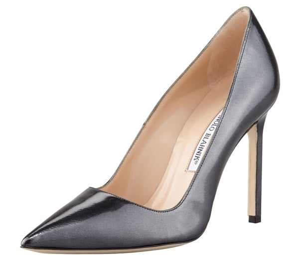 Manolo Blahnik 'BB' Pointy-Toe Pumps in Black Titanium