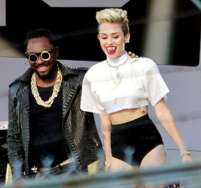 Miley Cyrus and Will.I.Am performing live on ‘Jimmy Kimmel Live!’ in Hollywood