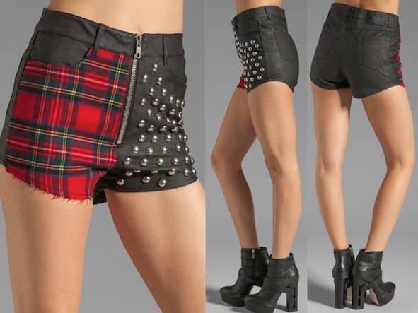 Capture the essence of punk fashion with UNIF 'Jagger' Studded Shorts in black and plaid, a must-have for any edgy wardrobe - $123