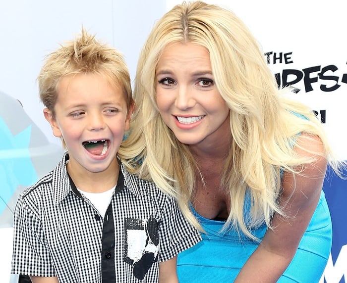 Sean Preston Federline accompanies his mom, Britney Spears, at the Los Angeles premiere of 'Smurfs 2' at Regency Village Theatre, Westwood, on July 28, 2013