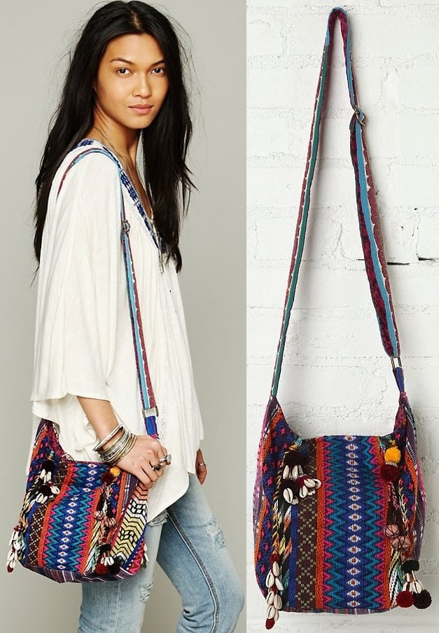 The 'Calypso' crossbody bag by Free People, featuring tribal-inspired embroidery, perfect for adding a bohemian touch to your summer wardrobe