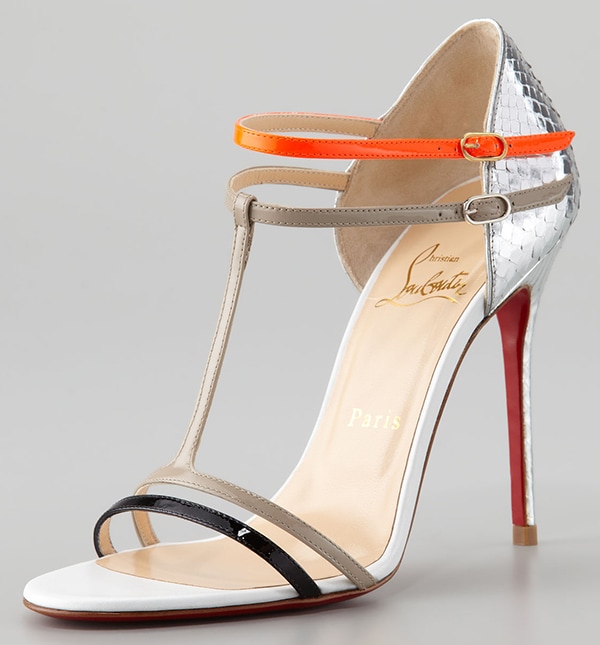 Christian Louboutin "Arnold" Sandals in Neon Orange/Metallic