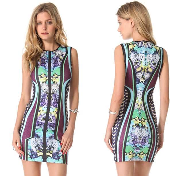 An intricate blend of colorful graphics brings a lively element to this Clover Canyon tank dress, which cuts a flattering silhouette in a soft neoprene