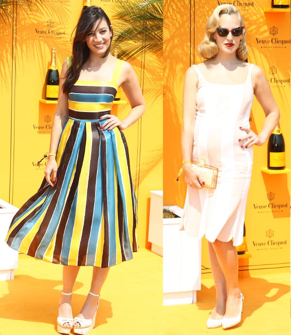 Fashion Face-Off: Daisy Lowe and Charlotte Olympia Dellal showcase their striped dresses at the Veuve Clicquot Gold Cup Polo Championship in Midhurst, England, July 21, 2013