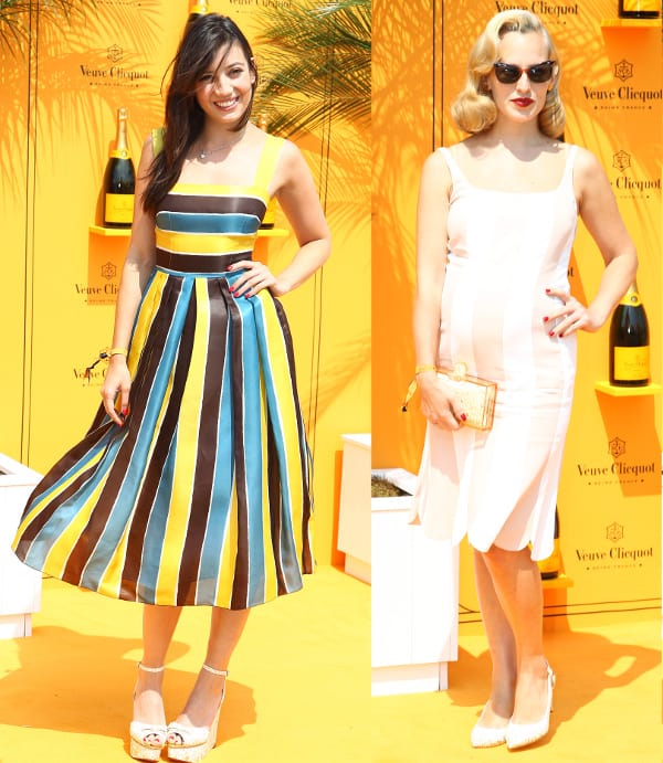 Fashion Face-Off: Daisy Lowe and Charlotte Olympia Dellal showcase their striped dresses at the Veuve Clicquot Gold Cup Polo Championship in Midhurst, England, July 21, 2013