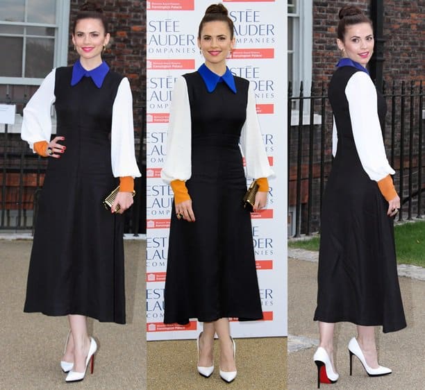 Hayley Atwell attended a launch party for the Fashion Rules exhibition in a dress designed by Roksanda Ilincic