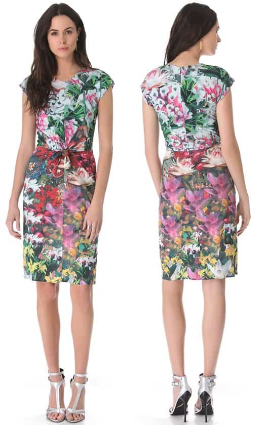 ISSA Floral-Print Tie-Front Dress