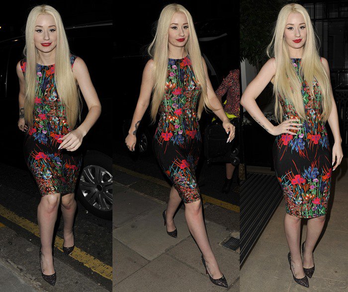 Iggy Azalea wears a modest floral dress following a London nightclub performance
