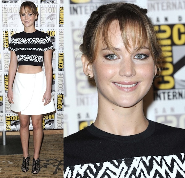 Jennifer Lawrence in a monochrome look at Comic-Con 2013 in San Diego, California, on July 20, 2013