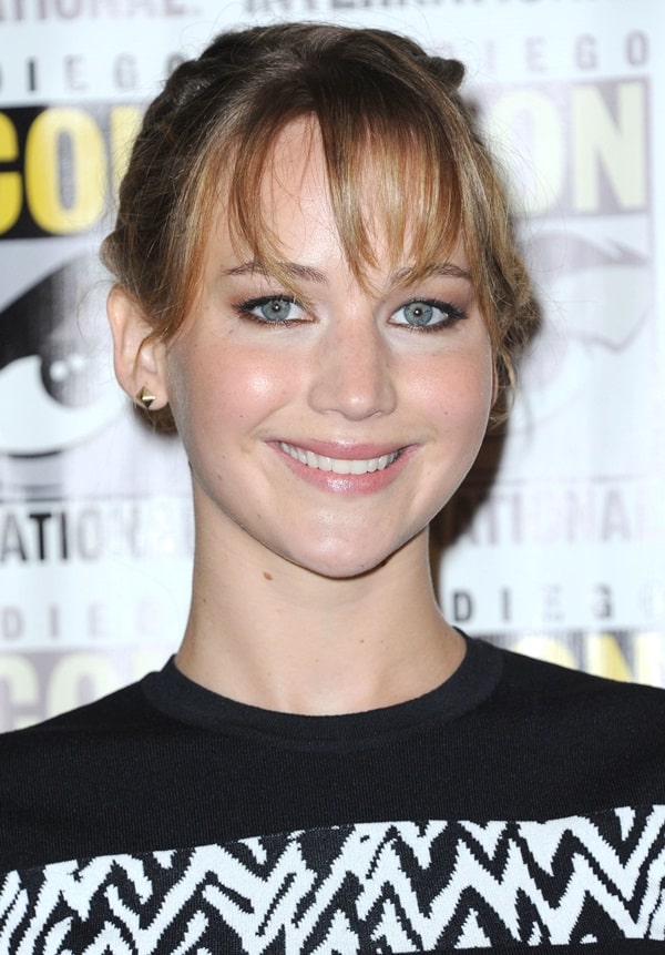 Jennifer Lawrence showcases her striking blue eyes in this close-up photograph