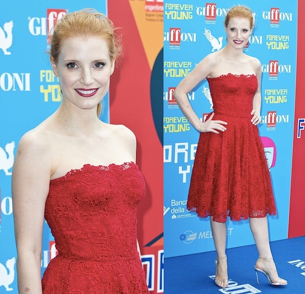 Jessica Chastain in head-to-toe red at the 2013 Giffoni Film Festival in Giffoni Valle Plana, Italy, on July 21, 2013