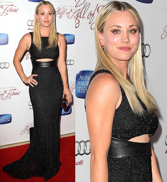 Kaley Cuoco elegantly dressed in Monique Lhuillier at the Academy of Television Arts & Sciences' 22nd Annual Hall of Fame Induction Gala, Beverly Hilton Hotel, March 11, 2013