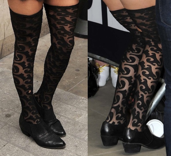 Kesha's thigh-high stockings and oxfords