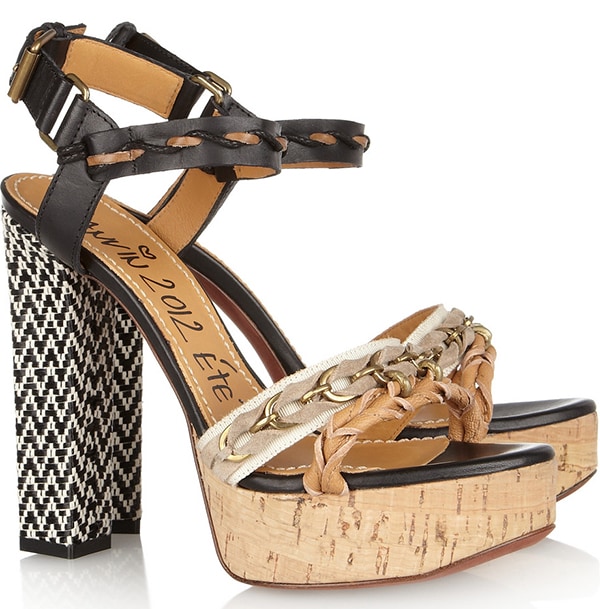 Lanvin Leather and Raffia Sandals