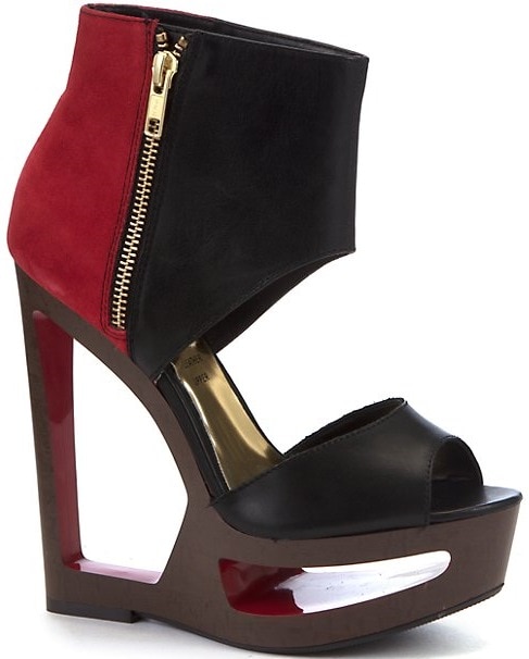 Limited Black-and-Red Color Block Cutout Wedges