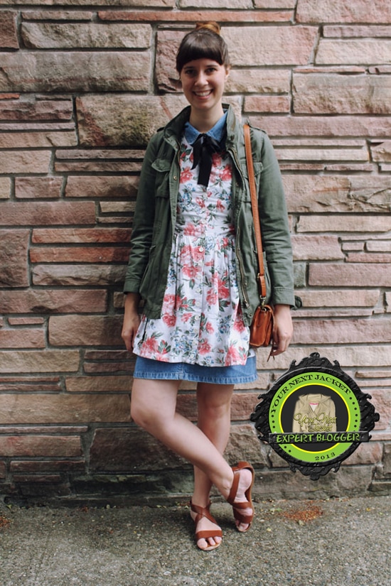 Marilyn styled a floral dress with an army green jacket